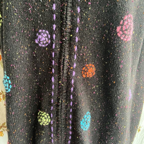 1X Wool Blend Coldwater Creek black zip-up sweater vest with colorful embroidery - Picture 3 of 7